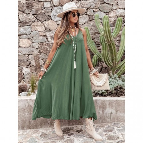 Φόρεμα midi αμάνικο oversized χακί