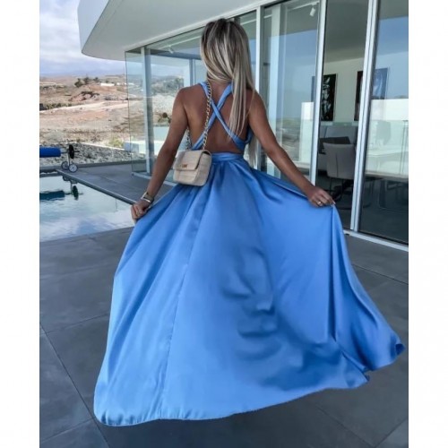 Φόρεμα μάξι πολυμορφικό satin γαλάζιο