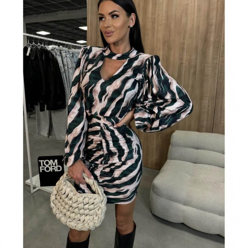 Φόρεμα mini animal print πράσινο
