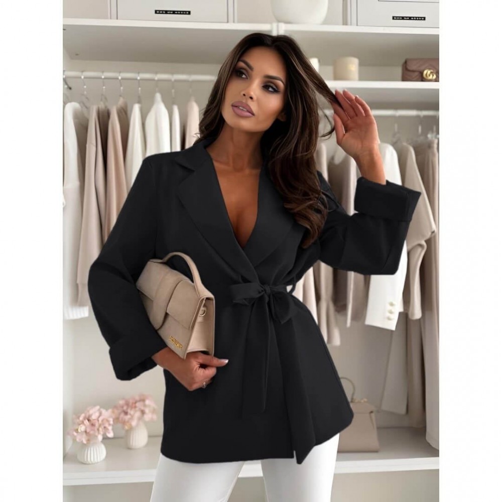 Σακάκι blazer με ζώνη μαύρο