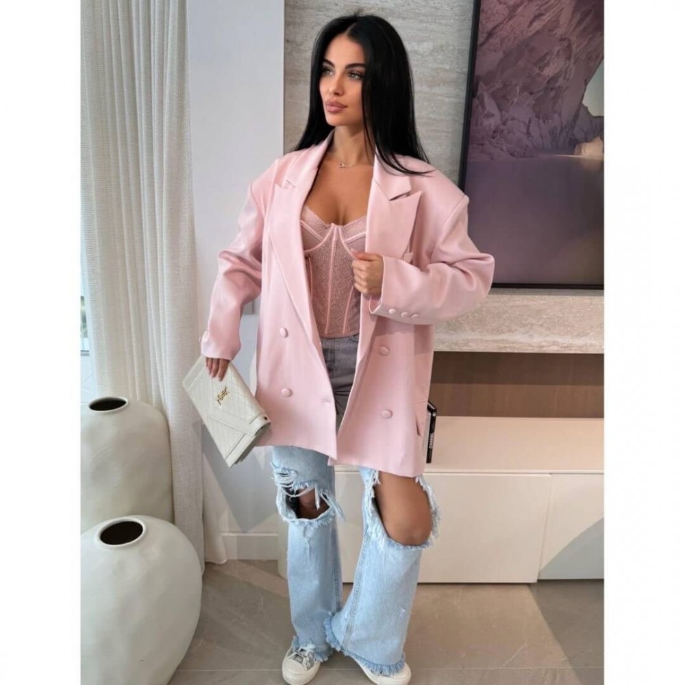 Σακάκι blazer με κουμπιά ροζ