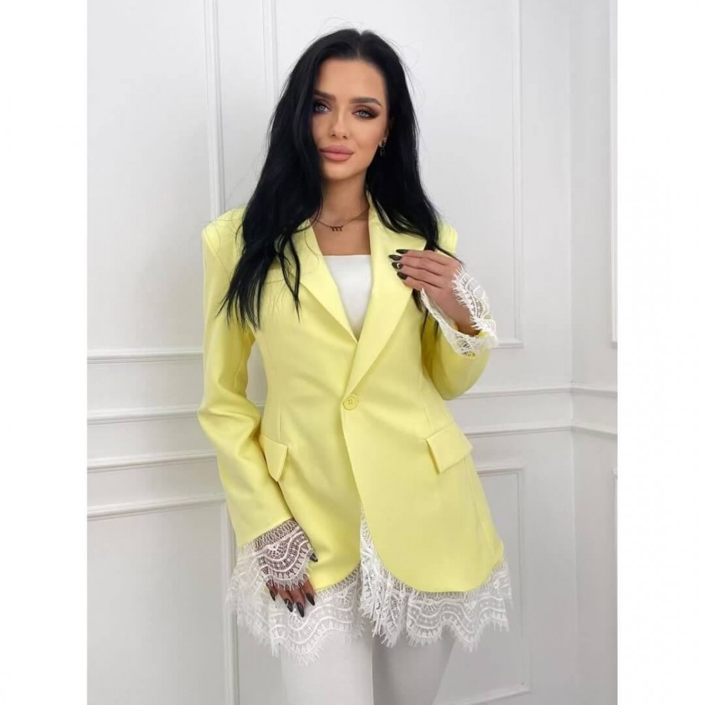 Σακάκι blazer με δαντέλα κίτρινο