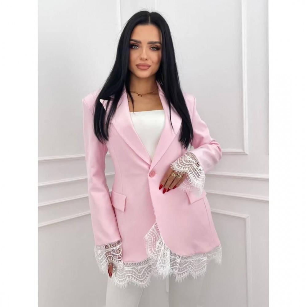 Σακάκι blazer με δαντέλα ροζ