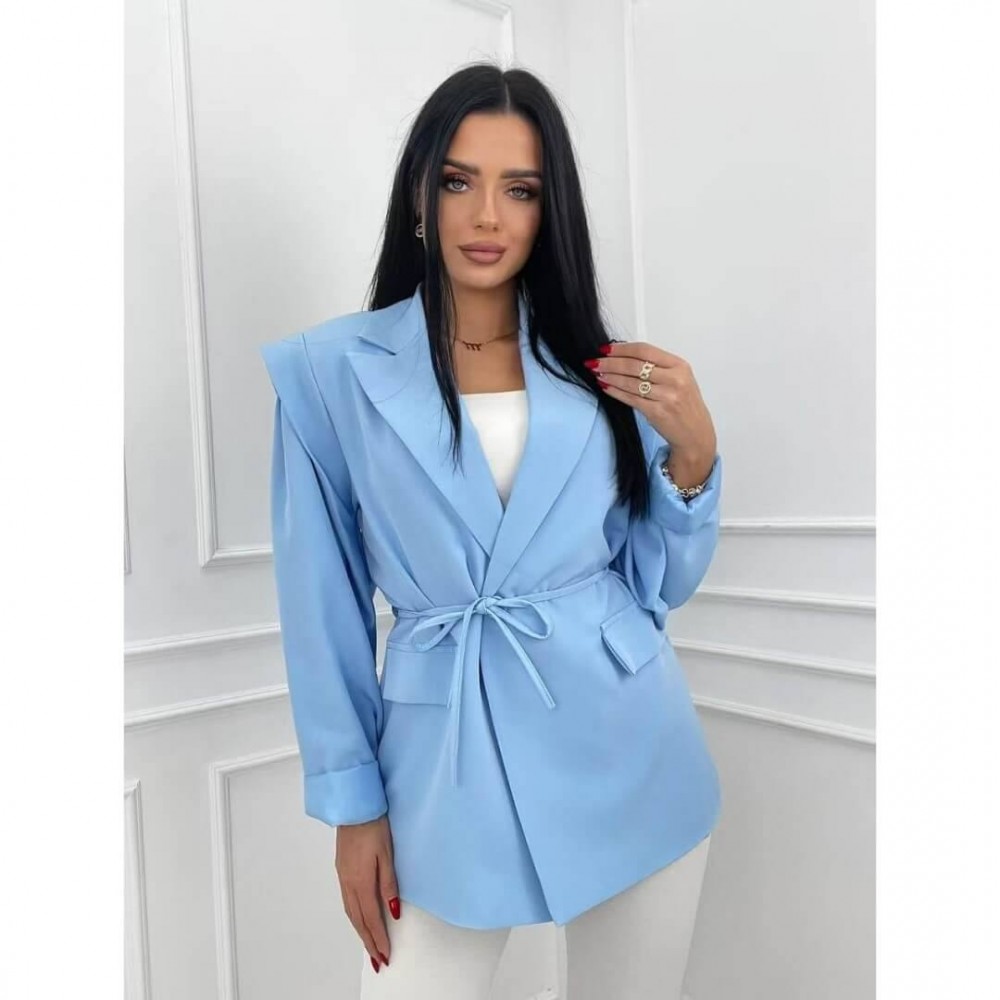 Σακάκι blazer με λεπτή ζώνη γαλάζιο