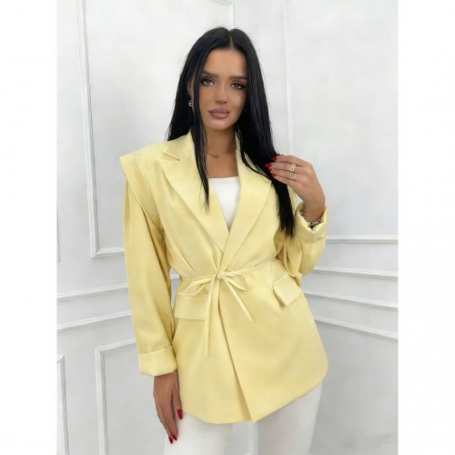 Σακάκι blazer με λεπτή ζώνη κίτρινο