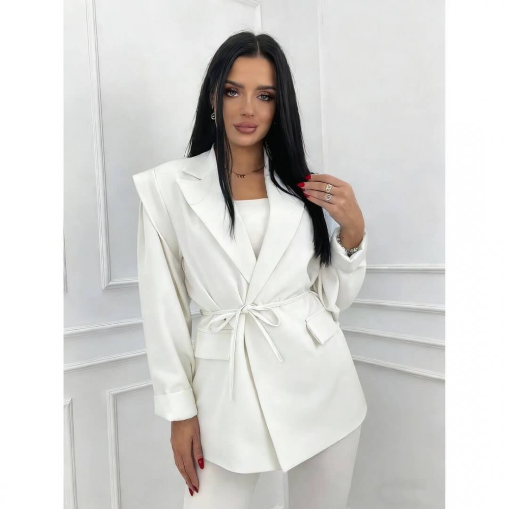 Σακάκι blazer με λεπτή ζώνη λευκό
