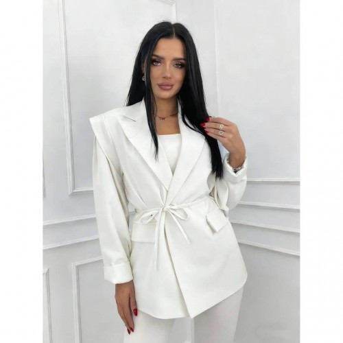 Σακάκι blazer με λεπτή ζώνη λευκό