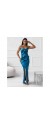 Φόρεμα maxi satin με διακοσμητικά βολάν πετρόλ