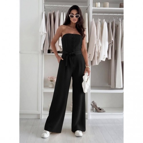 Ολόσωμη φόρμα strapless ριγέ μαύρο