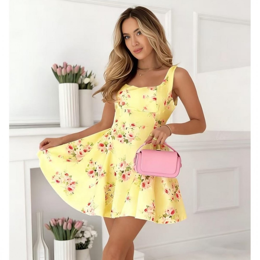 Φόρεμα mini κλος floral κίτρινο
