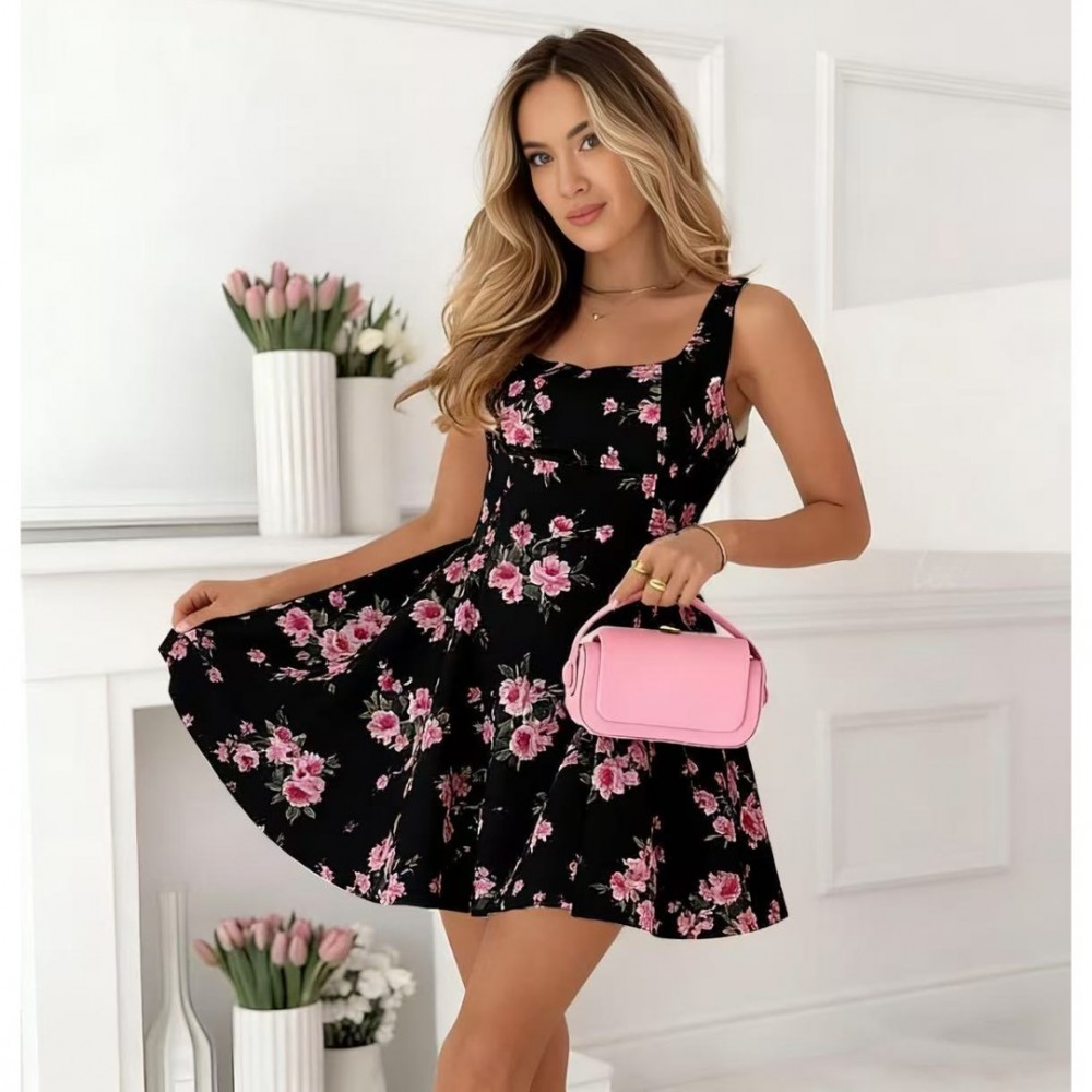 Φόρεμα mini κλος floral μαύρο
