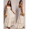 Φόρεμα maxi strapless με βολάν μπεζ