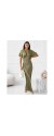 Φόρεμα maxi satin "V" με δαντέλα χακί