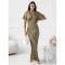 Φόρεμα maxi satin "V" με δαντέλα χακί