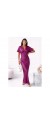 Φόρεμα maxi satin "V" με δαντέλα ματζέντα
