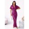Φόρεμα maxi satin "V" με δαντέλα ματζέντα