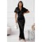 Φόρεμα maxi satin "V" με δαντέλα μαύρο
