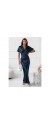 Φόρεμα maxi satin "V" με δαντέλα πετρόλ