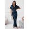 Φόρεμα maxi satin "V" με δαντέλα πετρόλ
