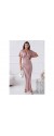 Φόρεμα maxi satin "V" με δαντέλα ροζ