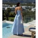 Φόρεμα strapless maxi με βολάν γαλάζιο