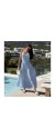 Φόρεμα strapless maxi με βολάν γαλάζιο