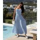 Φόρεμα strapless maxi με βολάν γαλάζιο