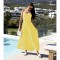 Φόρεμα strapless maxi με βολάν κίτρινο