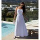 Φόρεμα strapless maxi με βολάν λευκό