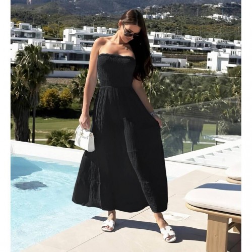 Φόρεμα strapless maxi με βολάν μαύρο