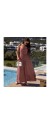 Φόρεμα strapless maxi με βολάν σάπιο μήλο