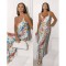 Φόρεμα maxi satin floral γαλάζιο