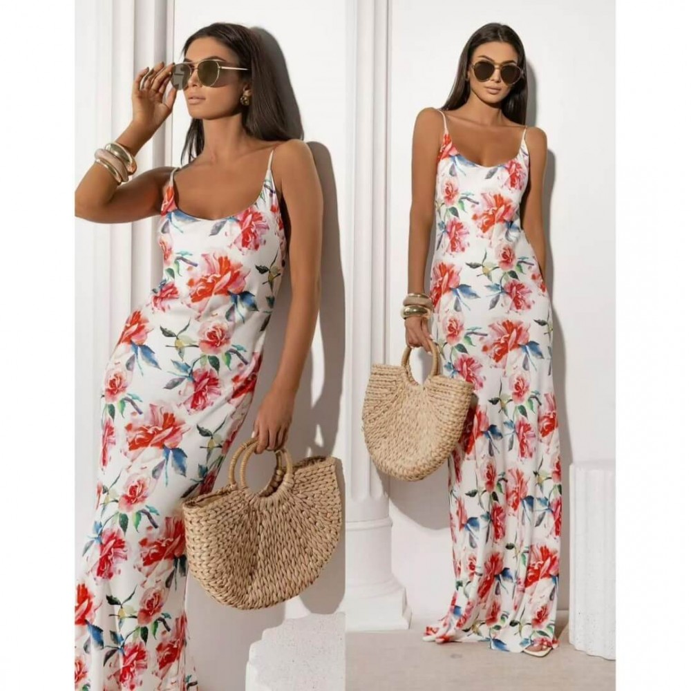 Φόρεμα maxi satin floral κόκκινο