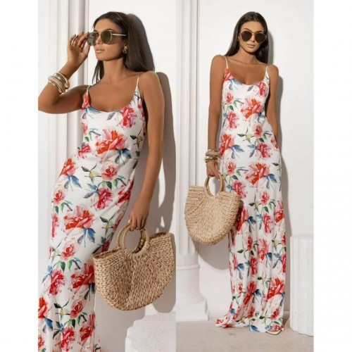 Φόρεμα maxi satin floral κόκκινο
