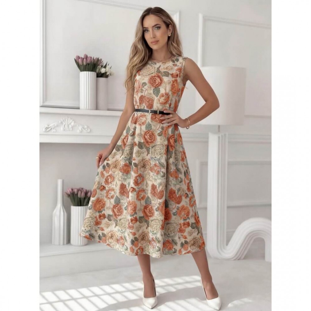 Φόρεμα midi κλος floral πορτοκαλί