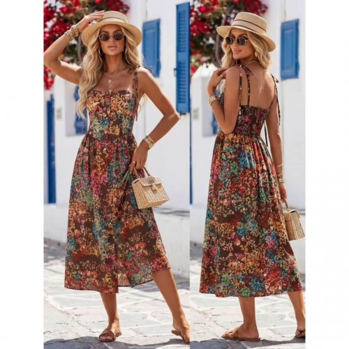 Φόρεμα κλος midi floral καφέ