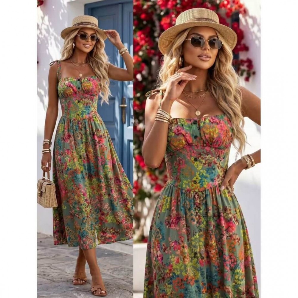 Φόρεμα κλος midi floral πράσινο
