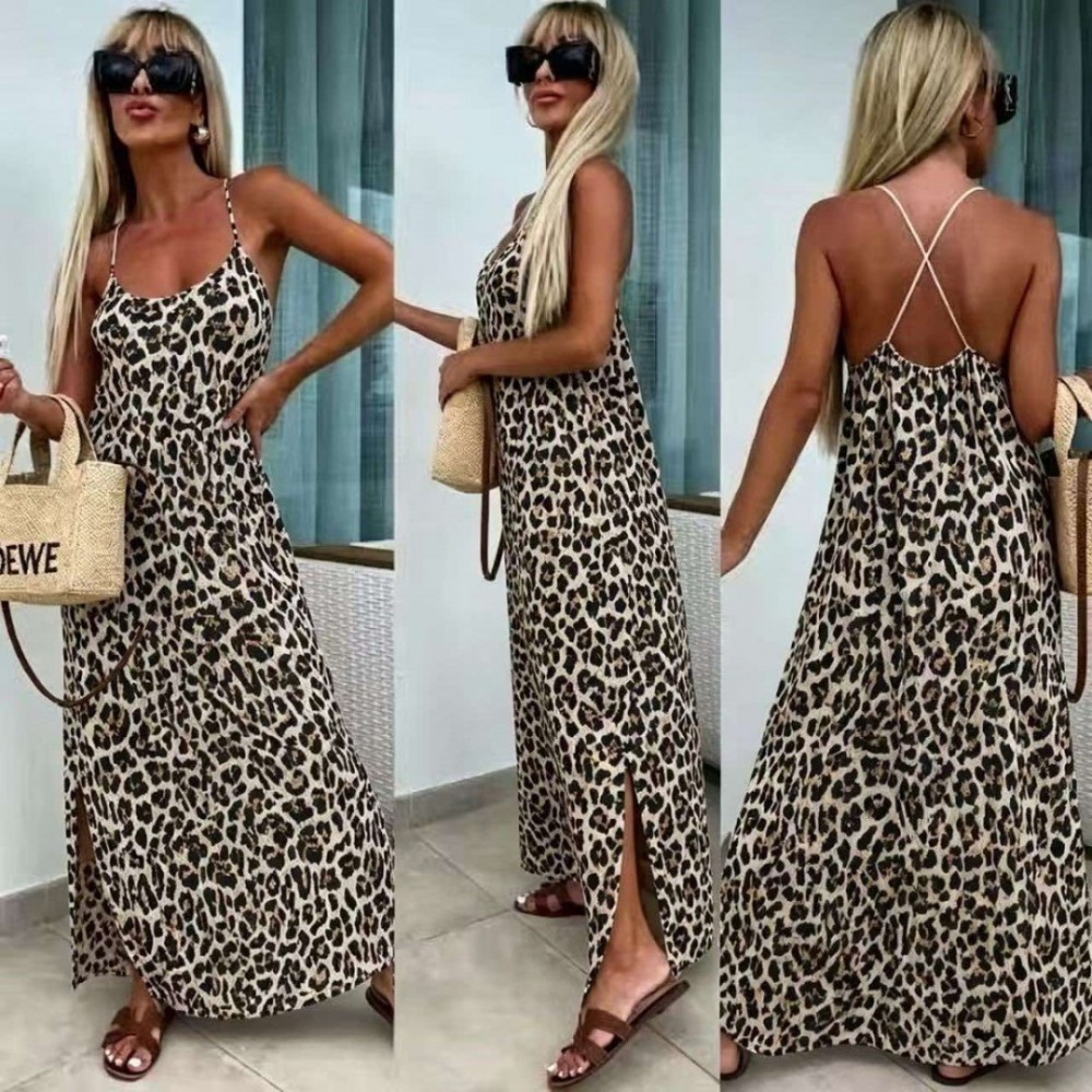 Φόρεμα maxi με λεπτή ράντα leopar