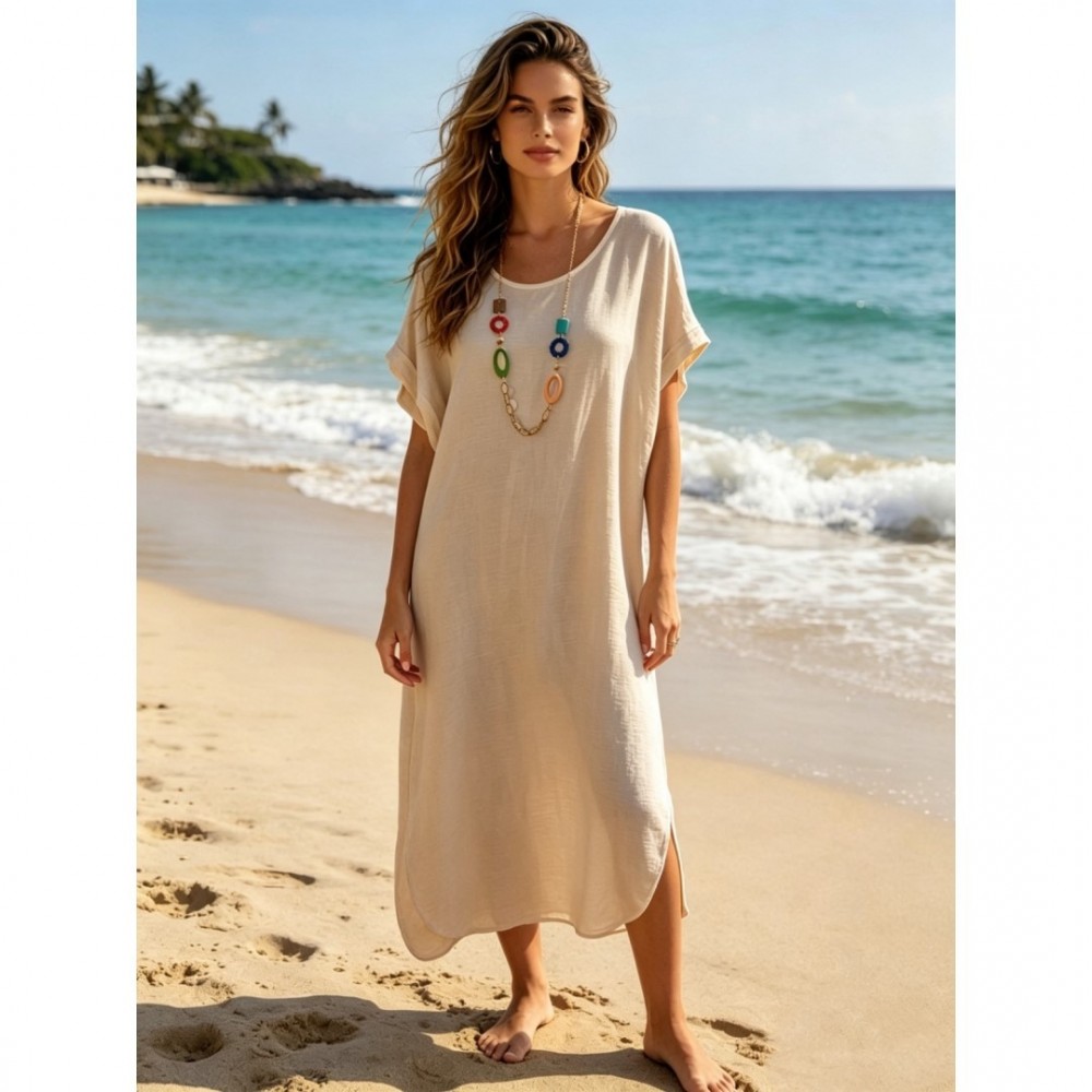 Φόρεμα midi oversized μπεζ