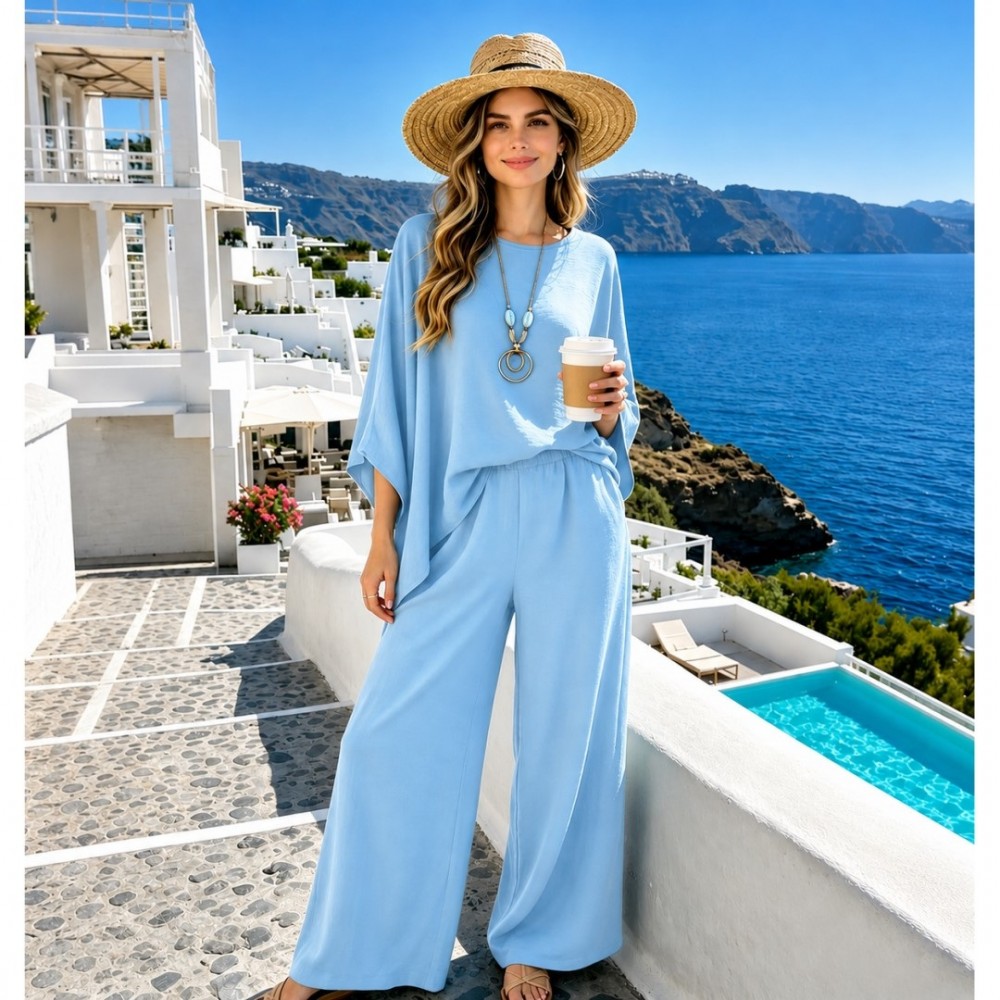 Σετ παντελόνα και τοπ vasual oversized γαλάζιο