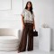 Σετ παντελόνα και τοπ casual oversized πουά καφέ
