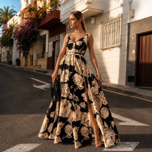 Φόρεμα maxi τιραντέ με σκισίματα floral