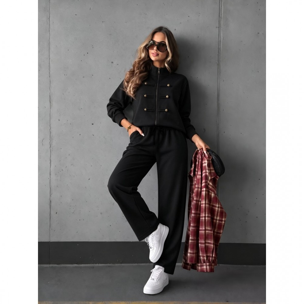 Σετ casual παντελόνi & ζακέτα με κουμπιά μαύρο