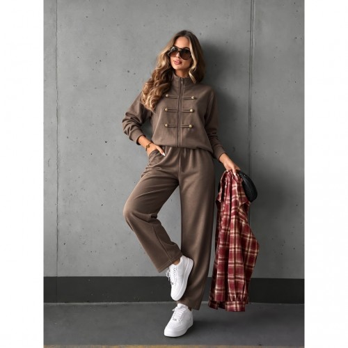 Σετ casual παντελόνi & ζακέτα με κουμπιά πούρο