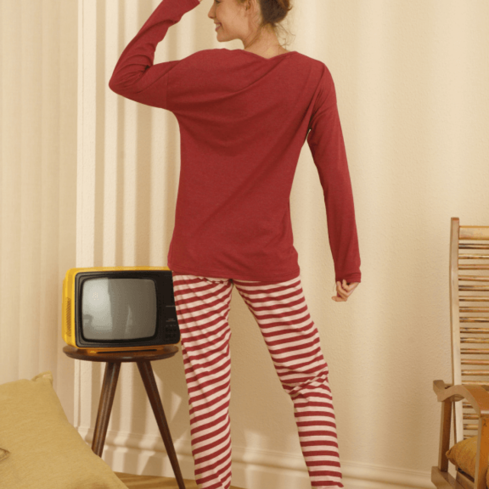 Σετ πιτζάμα πολυτελείας βαμβακερή “FUNKY RED STRIPES”